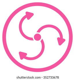 Fan Rotation vector icon. Style is flat circled symbol, pink color, rounded angles, white background.