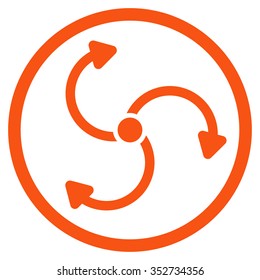 Fan Rotation vector icon. Style is flat circled symbol, orange color, rounded angles, white background.