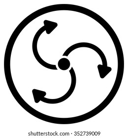Fan Rotation vector icon. Style is flat circled symbol, black color, rounded angles, white background.