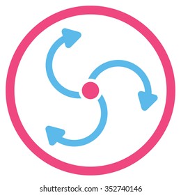 Fan Rotation vector icon. Style is bicolor flat circled symbol, pink and blue colors, rounded angles, white background.
