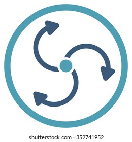 Fan Rotation vector icon. Style is bicolor flat circled symbol, cyan and blue colors, rounded angles, white background.