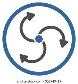 Fan Rotation vector icon. Style is bicolor flat circled symbol, cobalt and gray colors, rounded angles, white background.