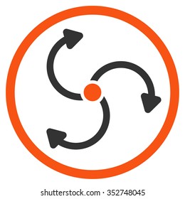Fan Rotation vector icon. Style is bicolor flat circled symbol, orange and gray colors, rounded angles, white background.