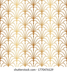 Fan seamless pattern. Chinese, Japanese style. Traditional golden texture. Japan gold oriental. Ornate background. Asian motif. China theme. Geometric ethnic design for prints, wallpapers. Vector 