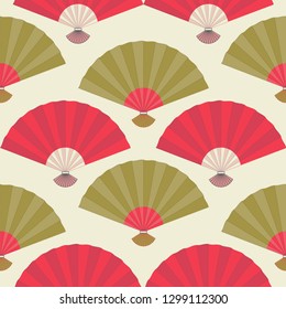 Fan, seamless pattern,  hand drawn, flat style, vector illustration