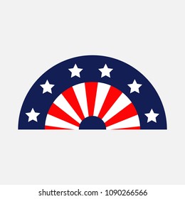 Fan shape American flag Stars and strips icon. Isolated. Red and blue color. White background. Holiday sign symbol. Flat design. Vector illustration