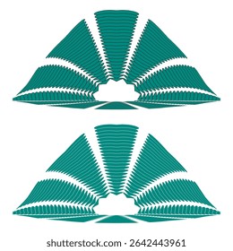 Fan shaped figures. Abstract wave elements. Repeating geometric forms. Teal pattern Vector.