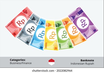 Fan Shaped Stack der indonesischen Rupiah verschiedenen Banknoten Vektor. Kann für Web-, Mobil-, Info-Grafik und Druck verwendet werden.