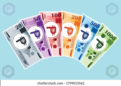 Fan Shaped Stack of Philippine Peso Banknotes in various value money vector icon. Philippine Business, payment and finance element.Can be used for Web, Mobile, Infographic and Print. EPS 10 Vector.