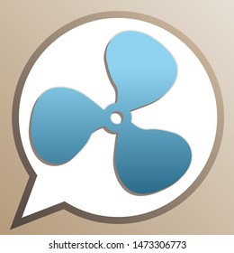Fan sign. Bright cerulean icon in white speech balloon at pale taupe background. Illustration.