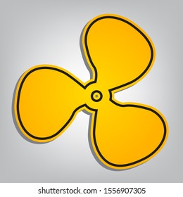 Fan sign. Flat orange icon with overlapping linear black icon with gray shadow at whitish background. Illustration.