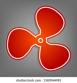Fan sign. Flat red icon with linear white icon with gray shadow at grayish background. Illustration.
