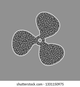Fan sign. Vector. Black maze filled icon with white border at gray background.