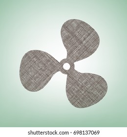 Fan sign. Vector. Brown flax icon on green background with light spot at the center.