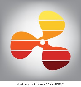 Fan sign. Vector. Horizontally sliced icon with colors from sunny gradient in gray background.