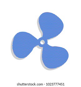 Fan sign. Vector. Neon blue icon with cyclamen polka dots pattern with light gray shadow on white background. Isolated.