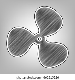 Fan sign. Vector. Pencil sketch imitation. Dark gray scribble icon with dark gray outer contour at gray background.