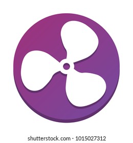 Fan sign. Vector. White icon with flat shadow on purpureus circle at white background. Isolated.