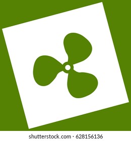 Fan sign. Vector. White icon obtained as a result of subtraction rotated square and path. Avocado background.