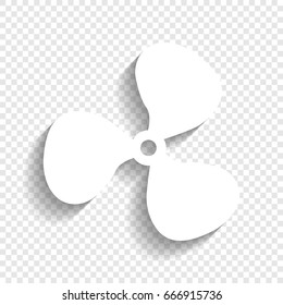 Fan sign. Vector. White icon with soft shadow on transparent background.