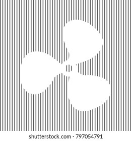 Fan sign. Vector. White icon on grayish striped background. Optical illusion.