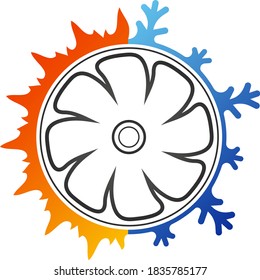 Fan snowflake cooling and sun heating symbol air conditioner