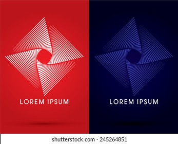 Lüfterspin, Abstrakter Platz, Design mit Liniengrafik, geometrischer Form, Logo, Symbol, Symbol, Vektorgrafik.