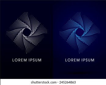 Lüfterspin, Abstrakter Platz, Design mit Liniengrafik, geometrischer Form, Logo, Symbol, Symbol, Vektorillustration.