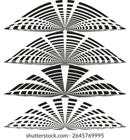Padrão espiral do ventilador. Design de ondas pretas. Ilustração geométrica do ventilador. Arte dinâmica vetorial.