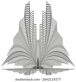 Fan structure pattern. Radiating vector lines. Geometric spread design. Symmetrical ornamental form.