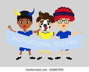 Fan of  Thailand national football team, sports. Boy with flag in the colors of the national command with sports paraphernalia.