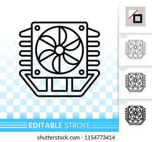 Fan thin line icon. Outline web sign of computer cooler. Cooling linear pictogram with different stroke width. Simple vector symbol, transparent background. Fan editable stroke icon without fill