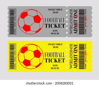Fan ticket for a sports match. An invitation to a football match at a stadium for a competition. Permission for spectators to enter the football stand for the tournament. Football ticket modern design