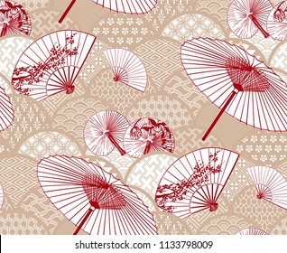 fan unbrella traditional geometric kimono pattern flowery vector sketch illustration line art japanese chinese oriental design