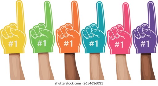 fan, up, vector, foam, finger, winner, 1, first, number, hand, victory, glove, supporter, illustration, stadium, pride, accessory, sport, cheer, set, colours, red, indexed, isolated, football, support