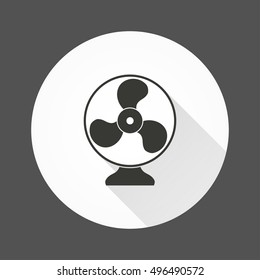 Fan vector icon with long shadow. Black Illustration isolated for graphic and web design.