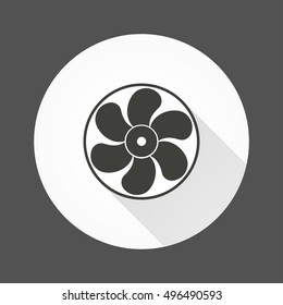 Fan vector icon with long shadow. Black Illustration isolated for graphic and web design.