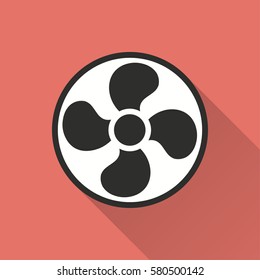 Fan vector icon with long shadow. Illustration isolated on red background for graphic and web design.