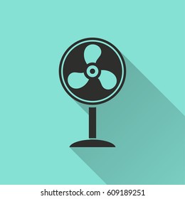 Fan vector icon with long shadow. Illustration isolated for graphic and web design.