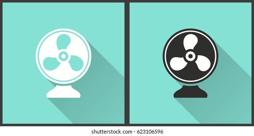 Fan vector icon with long shadow. Illustration isolated for graphic and web design.