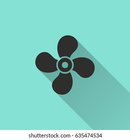 Fan vector icon with long shadow. Illustration isolated for graphic and web design.
