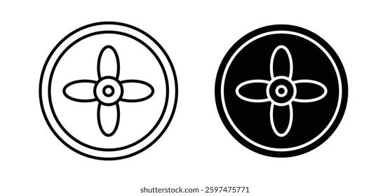 Fan vector icon set black filled and outlined style.