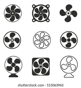 Fan vector icons set. Black illustration isolated on white background for graphic and web design.
