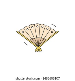 Fan vector illustration. Princess cute fan. Medieval, fairytale, girly object. Hand drawn isolated, outlined icon, sticker.