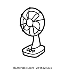 arte de linha de vetor de ventilador preto-e-branco com três botões