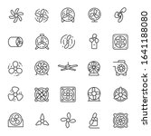 fan, ventilator, icon set. Electric table or floor fans, propellers, cooling systems, linear icons. Line with editable stroke