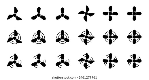  Ventilador. Iconos vectoriales de hélice. Símbolos del ventilador de refrigeración . Ilustración vectorial