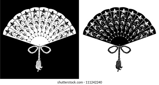 Fan - vintage illustration - silhouette on black and white background