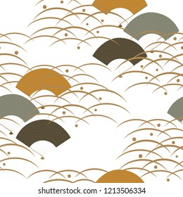 Fan and wave vector in Japanese style. Line pattern background.