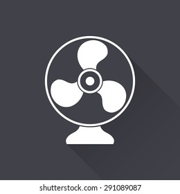 Fan - white icon with a long shadow on a black background. Vector illustration.